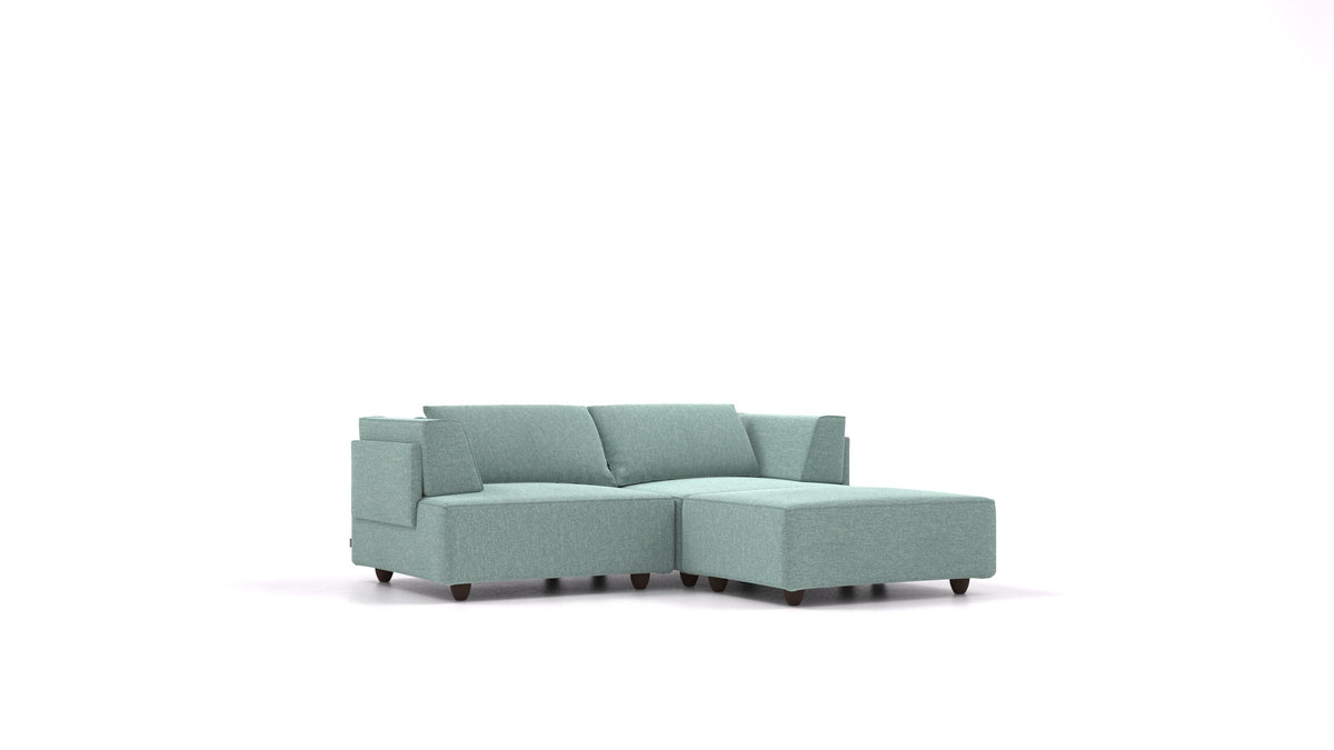 CasCais RA, modulares Sofa von FEYDOM im Stoff Alure DE-75 Pastel Blue, dunkle Füße