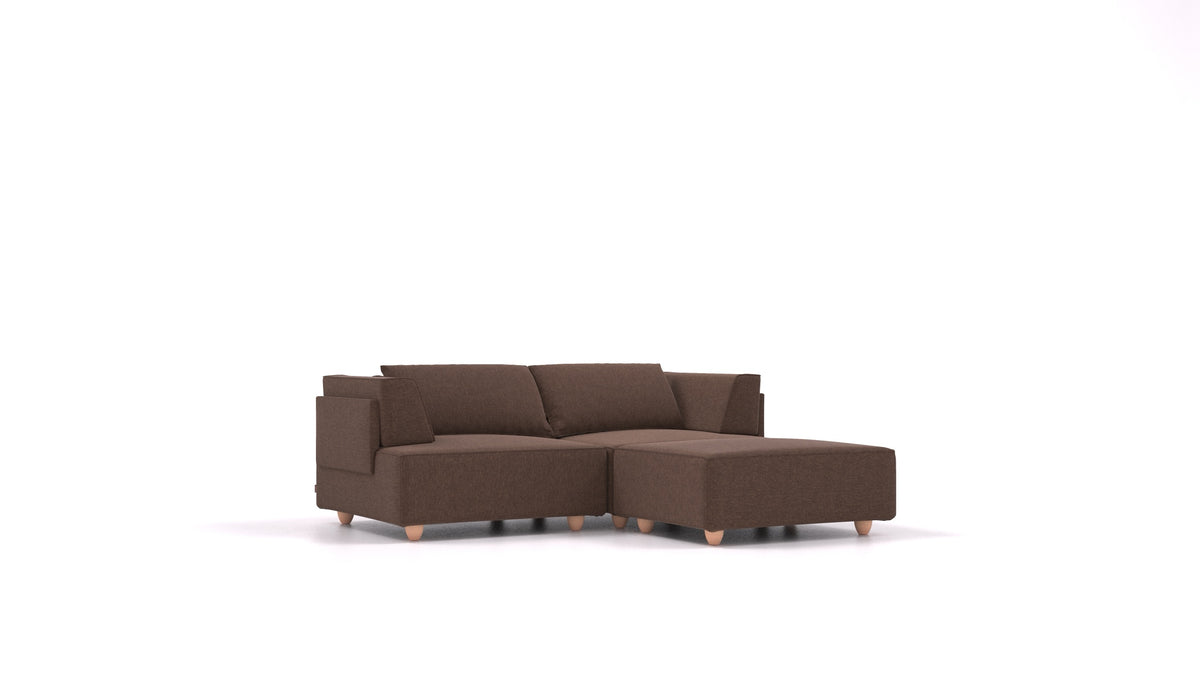 CasCais RA, modulares Sofa von FEYDOM im Stoff Velare ET-27 Chocolate, helle Füße