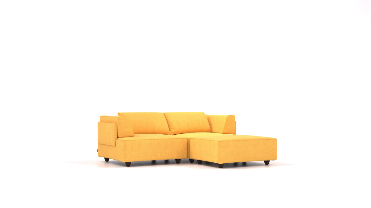 CasCais RA, modulares Sofa von FEYDOM im Stoff Mollia FF-16 Yellow, dunkle Füße