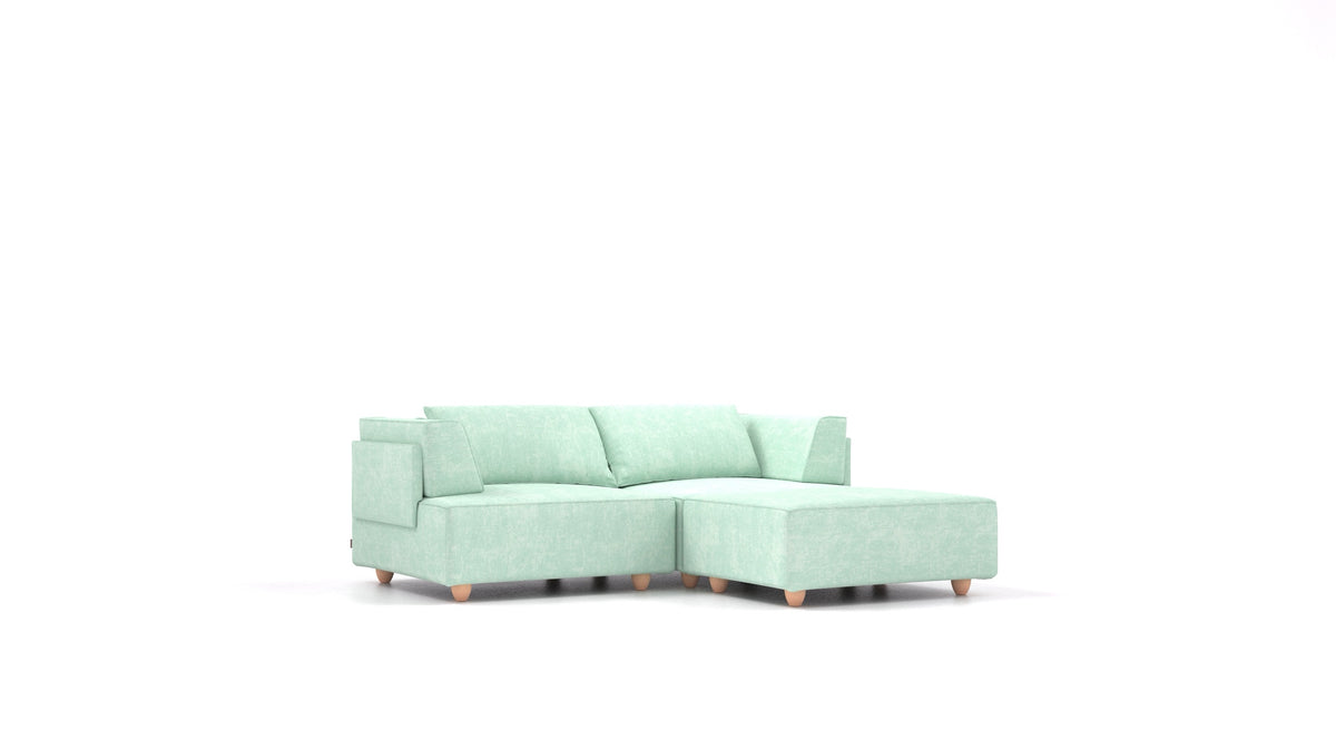 CasCais RA, modulares Sofa von FEYDOM im Stoff Mollia FF-18 Mint, helle Füße