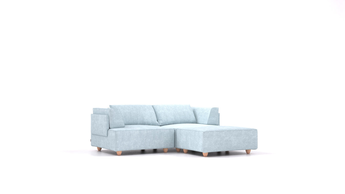 CasCais RA, modulares Sofa von FEYDOM im Stoff Mollia FF-19 Pastel Blue, helle Füße