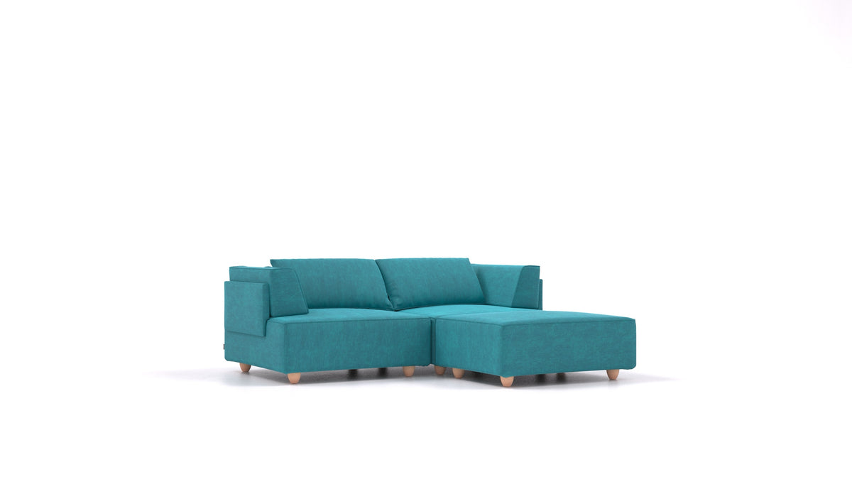 CasCais RA, modulares Sofa von FEYDOM im Stoff Mollia FF-20 Turquoise, helle Füße