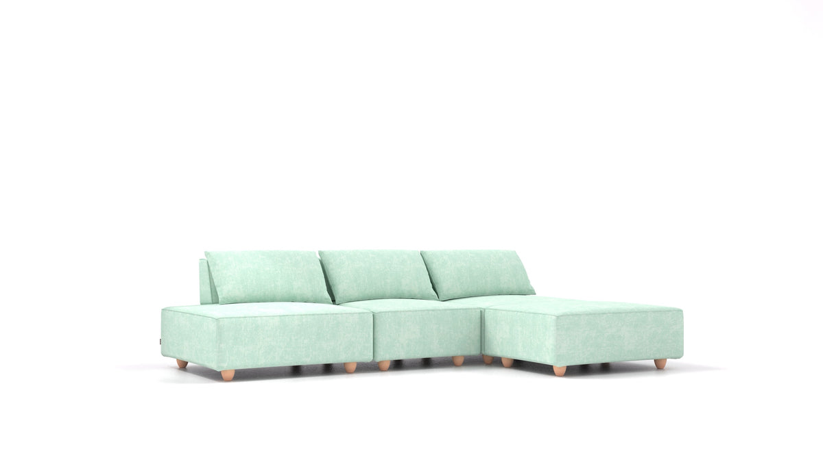 CasCais RS, modulares Sofa von FEYDOM im Stoff Mollia FF-18 Mint, helle Füße