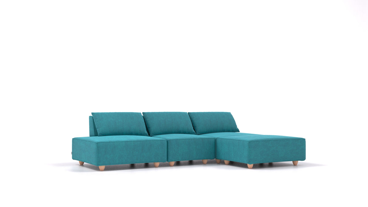 CasCais RS, modulares Sofa von FEYDOM im Stoff Mollia FF-20 Turquoise, helle Füße