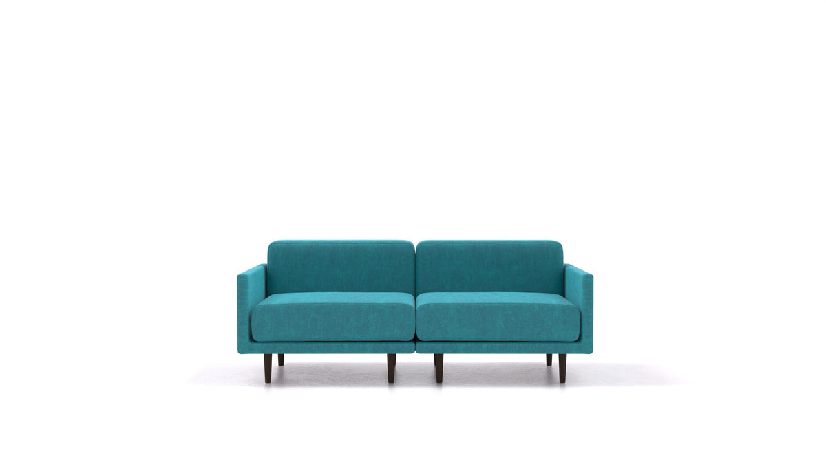 Clooods 2M, modulares Sofa von FEYDOM im Stoff Mollia FF-20 Turquoise, dunkle Füße