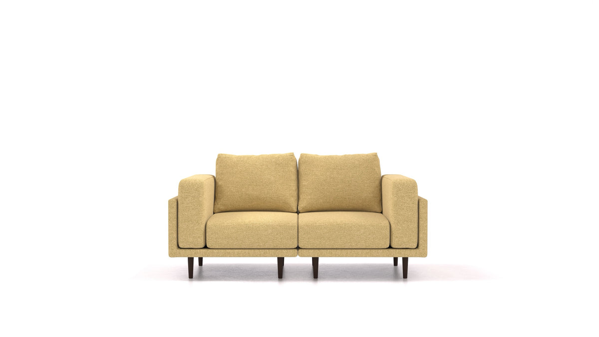 Clooods 2S, modulares Sofa von FEYDOM im Stoff Alure DE-48 Yellow, dunkle Füße