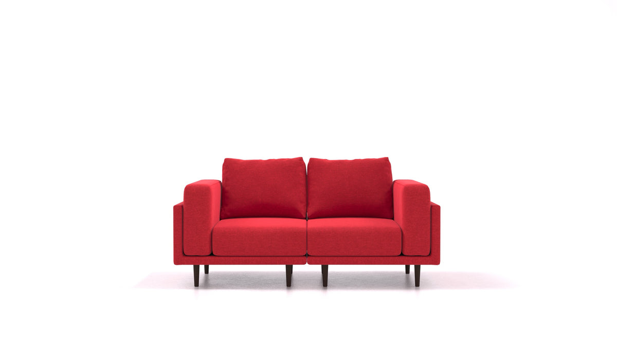 Clooods 2S, modulares Sofa von FEYDOM im Stoff Velare ET-11 Red, dunkle Füße
