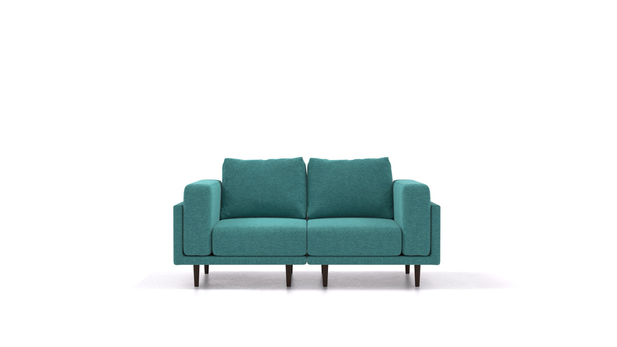 Clooods 2S, modulares Sofa von FEYDOM im Stoff Velare ET-16 Turquoise, dunkle Füße