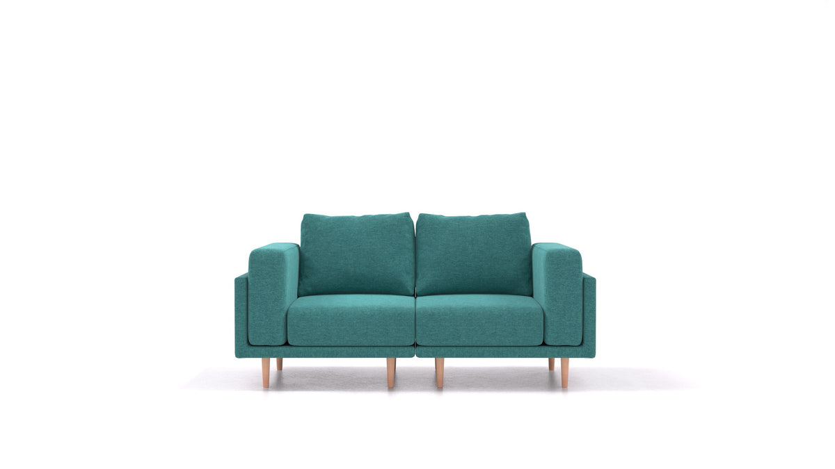 Clooods 2S, modulares Sofa von FEYDOM im Stoff Velare ET-16 Turquoise, helle Füße