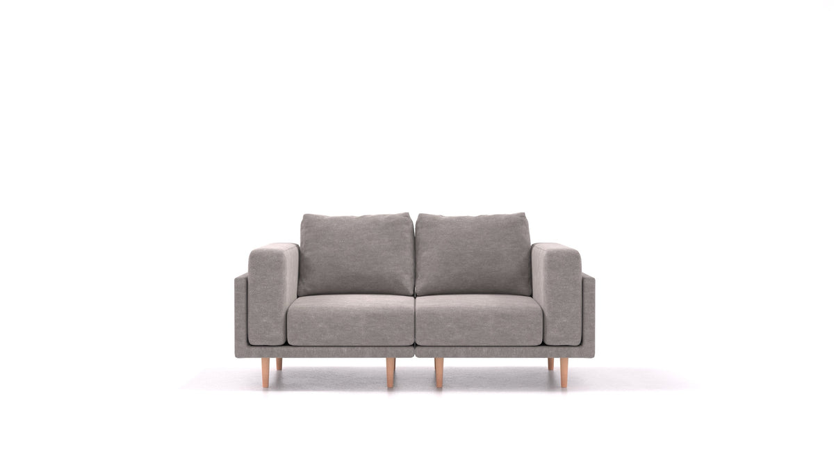 Clooods 2S, modulares Sofa von FEYDOM im Stoff Mollia FF-14 Middle Grey, helle Füße