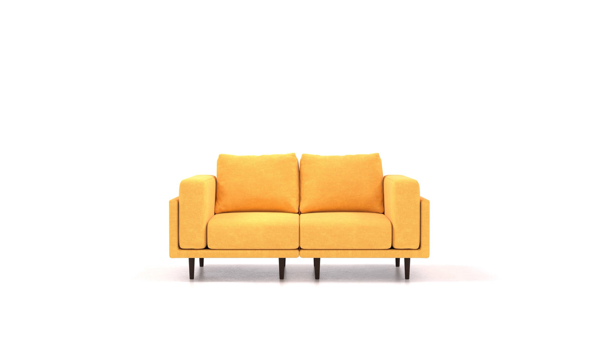 Clooods 2S, modulares Sofa von FEYDOM im Stoff Mollia FF-16 Yellow, dunkle Füße