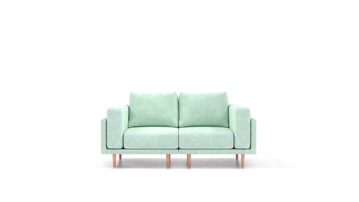 Clooods 2S, modulares Sofa von FEYDOM im Stoff Mollia FF-18 Mint, helle Füße