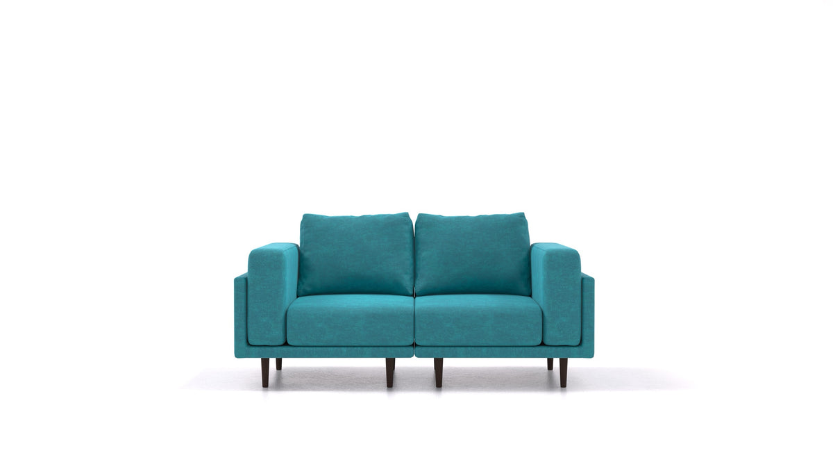 Clooods 2S, modulares Sofa von FEYDOM im Stoff Mollia FF-20 Turquoise, dunkle Füße