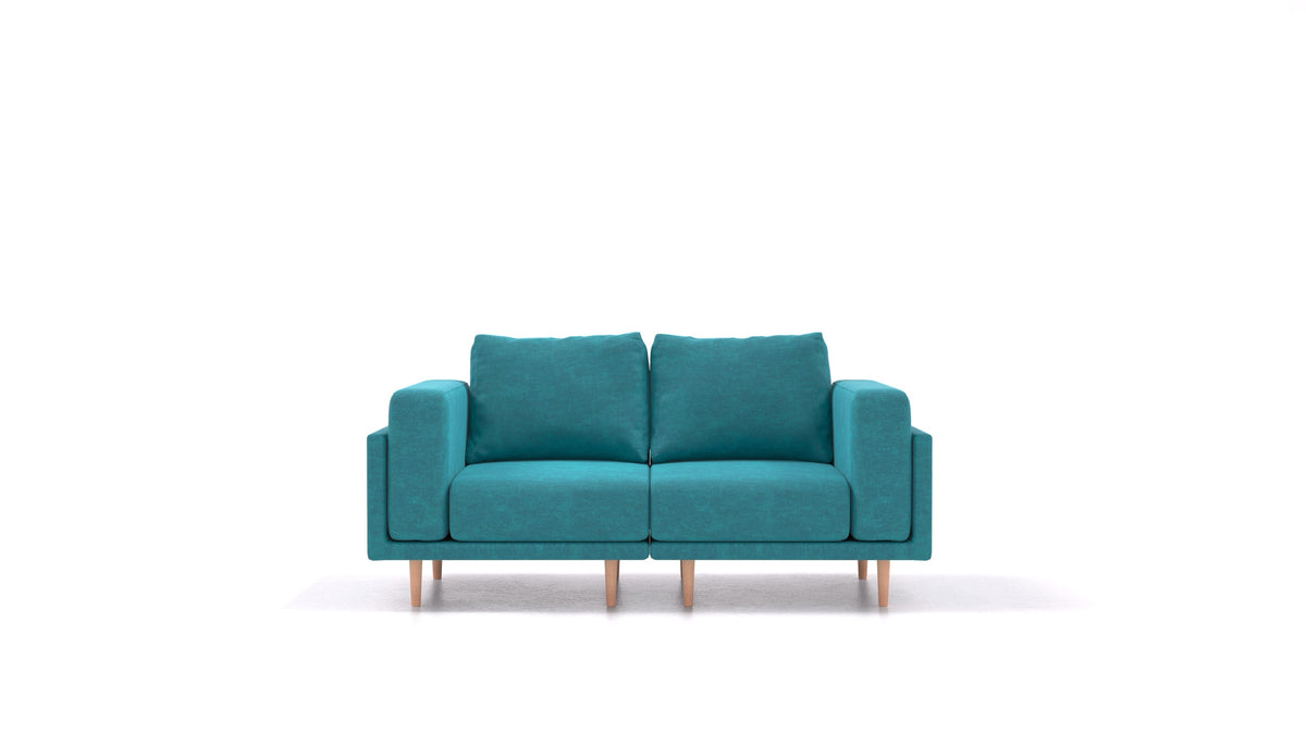 Clooods 2S, modulares Sofa von FEYDOM im Stoff Mollia FF-20 Turquoise, helle Füße