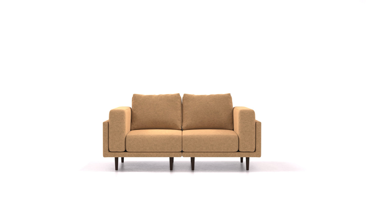Clooods 2S, modulares Sofa von FEYDOM im Stoff Icon IC-45 Antic Gold, dunkle Füße