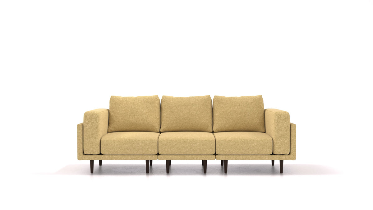 Clooods 3S, modulares Sofa von FEYDOM im Stoff Alure DE-48 Yellow, dunkle Füße