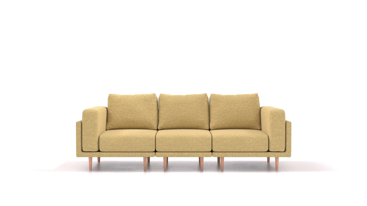 Clooods 3S, modulares Sofa von FEYDOM im Stoff Alure DE-48 Yellow, helle Füße