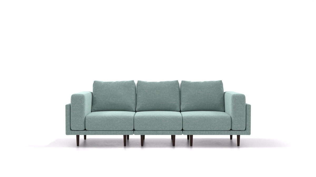 Clooods 3S, modulares Sofa von FEYDOM im Stoff Alure DE-75 Pastel Blue, dunkle Füße