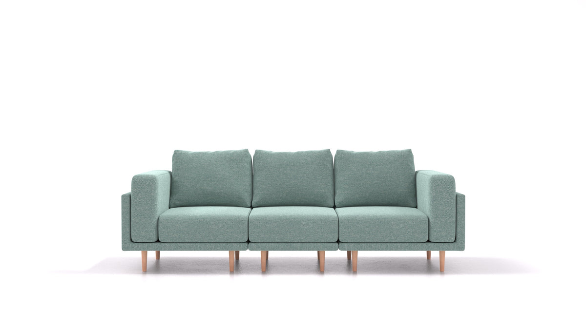 Clooods 3S, modulares Sofa von FEYDOM im Stoff Alure DE-75 Pastel Blue, helle Füße