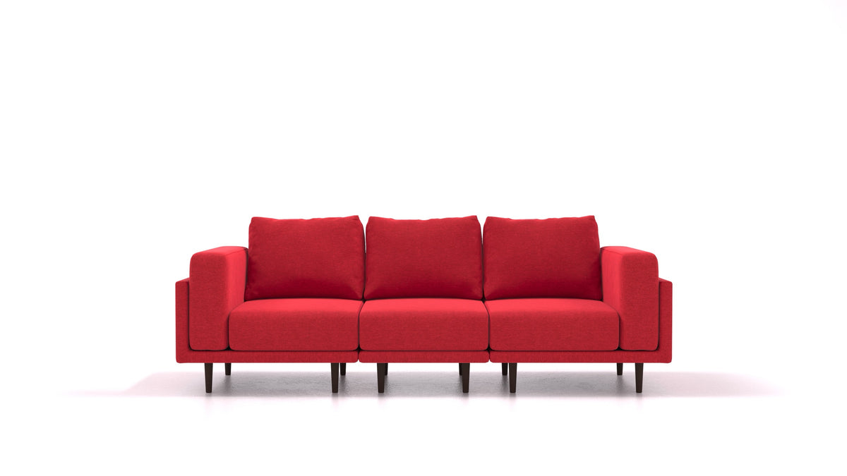 Clooods 3S, modulares Sofa von FEYDOM im Stoff Velare ET-11 Red, dunkle Füße