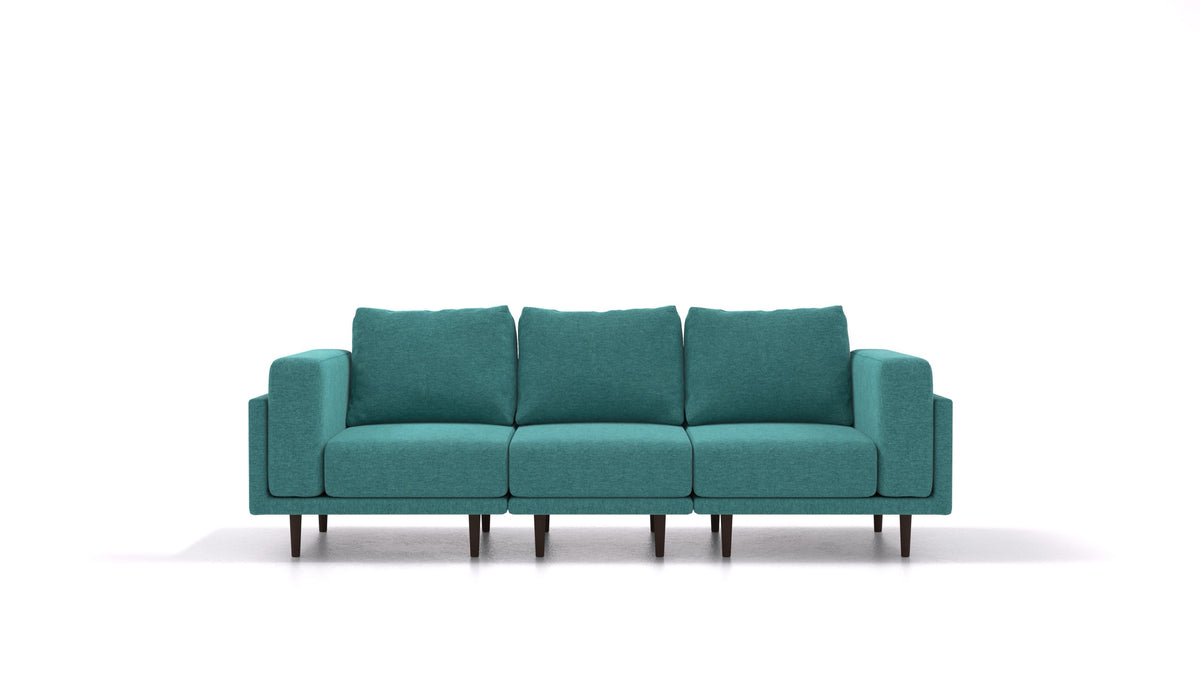 Clooods 3S, modulares Sofa von FEYDOM im Stoff Velare ET-16 Turquoise, dunkle Füße