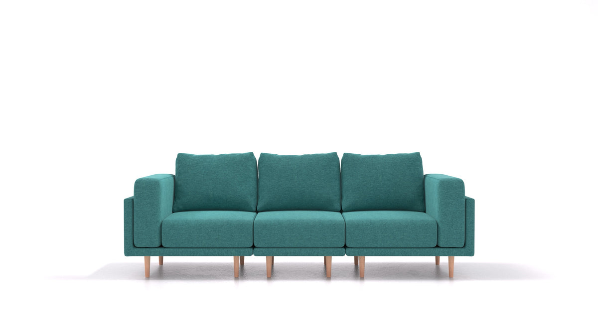 Clooods 3S, modulares Sofa von FEYDOM im Stoff Velare ET-16 Turquoise, helle Füße
