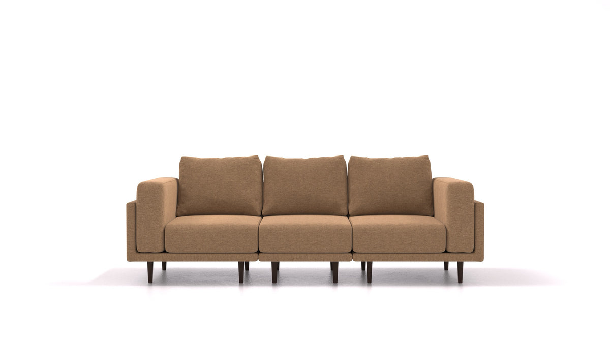 Clooods 3S, modulares Sofa von FEYDOM im Stoff Velare ET-24 Cappuccino, dunkle Füße