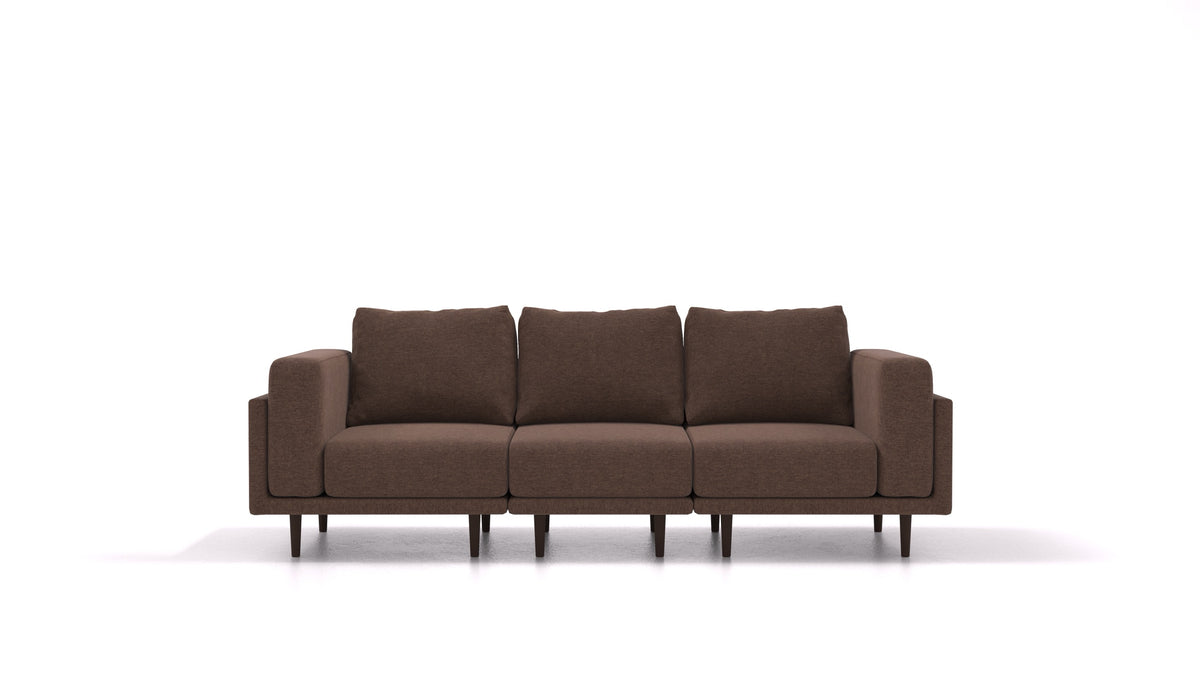 Clooods 3S, modulares Sofa von FEYDOM im Stoff Velare ET-27 Chocolate, dunkle Füße