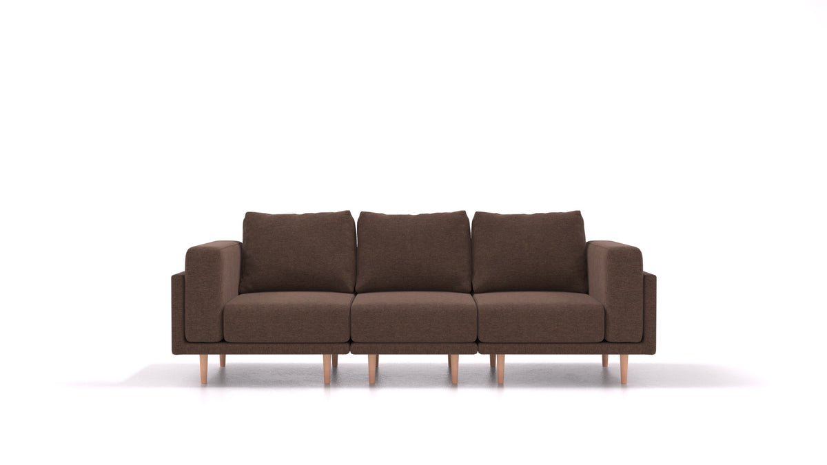 Clooods 3S, modulares Sofa von FEYDOM im Stoff Velare ET-27 Chocolate, helle Füße