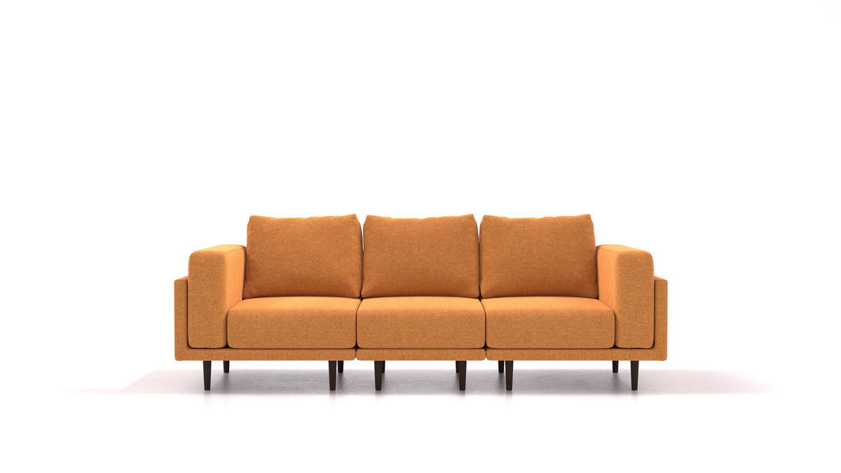 Clooods 3S, modulares Sofa von FEYDOM im Stoff Velare ET-48 Antic Gold, dunkle Füße