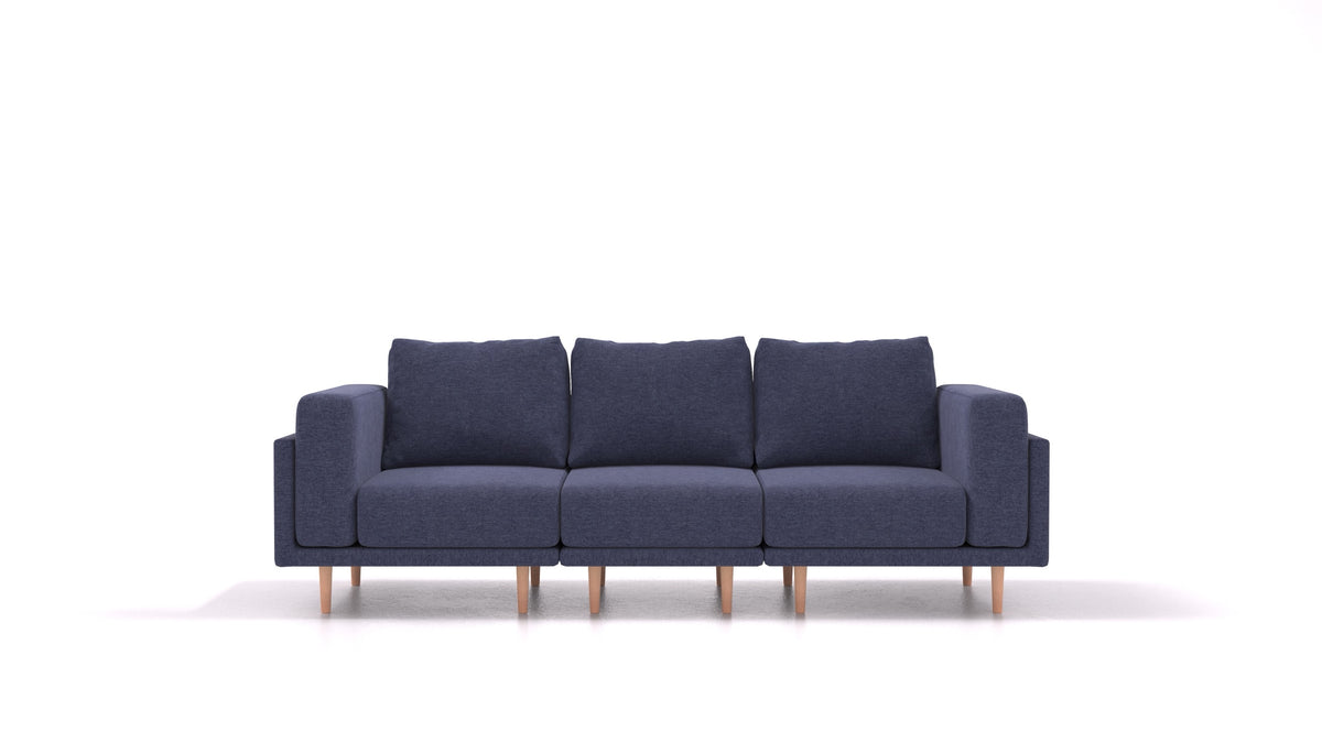 Clooods 3S, modulares Sofa von FEYDOM im Stoff Velare ET-80 Noble Blue, helle Füße