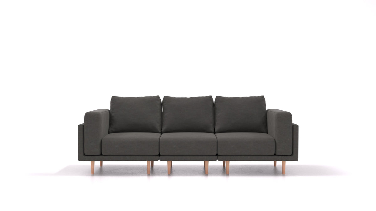 Clooods 3S, modulares Sofa von FEYDOM im Stoff Mollia FF-12 Dark Grey, helle Füße