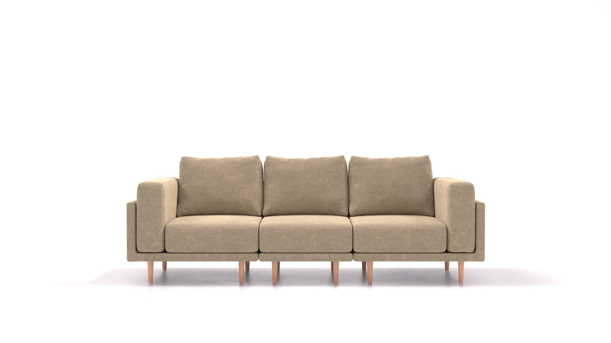 Clooods 3S, modulares Sofa von FEYDOM im Stoff Mollia FF-13 Cappuccino, helle Füße