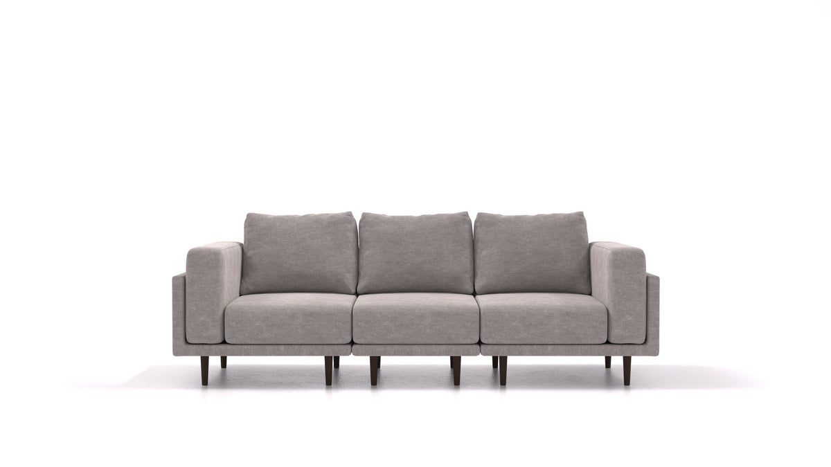 Clooods 3S, modulares Sofa von FEYDOM im Stoff Mollia FF-14 Middle Grey, dunkle Füße