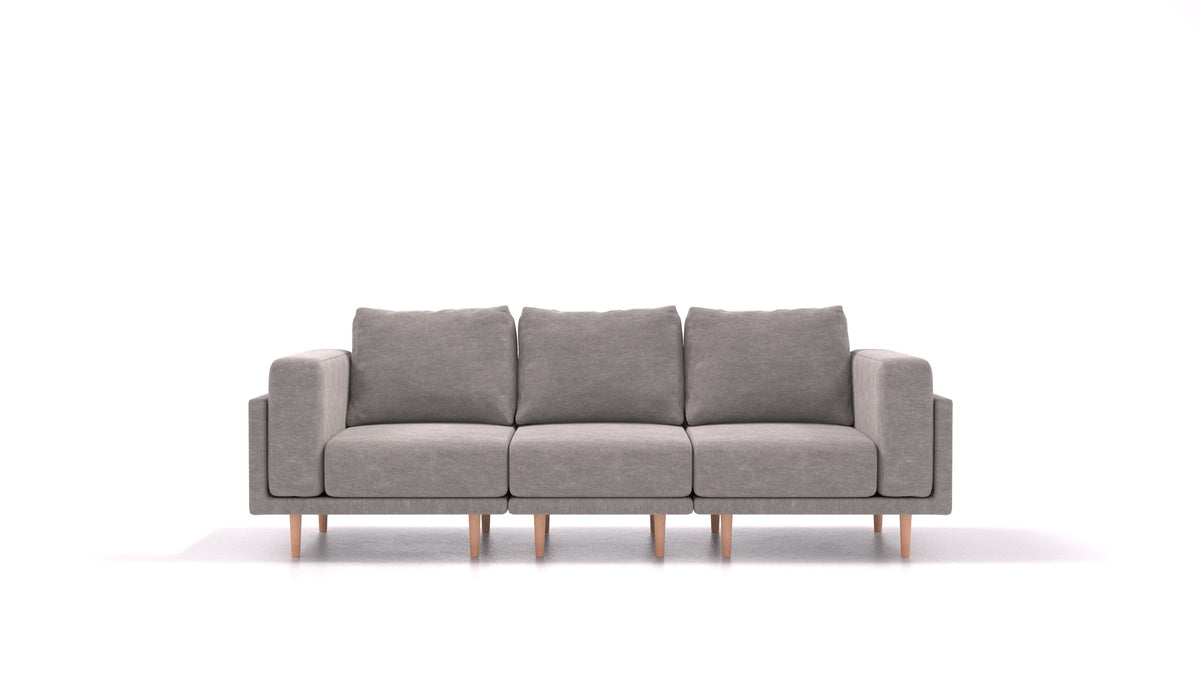 Clooods 3S, modulares Sofa von FEYDOM im Stoff Mollia FF-14 Middle Grey, helle Füße