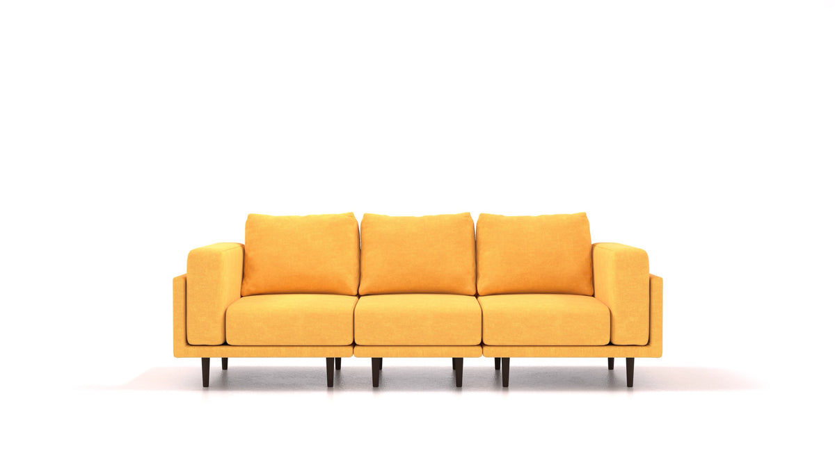 Clooods 3S, modulares Sofa von FEYDOM im Stoff Mollia FF-16 Yellow, dunkle Füße