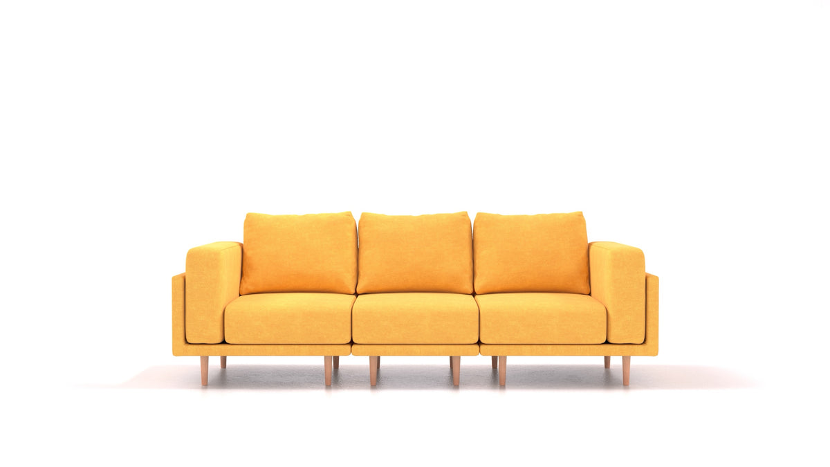 Clooods 3S, modulares Sofa von FEYDOM im Stoff Mollia FF-16 Yellow, helle Füße