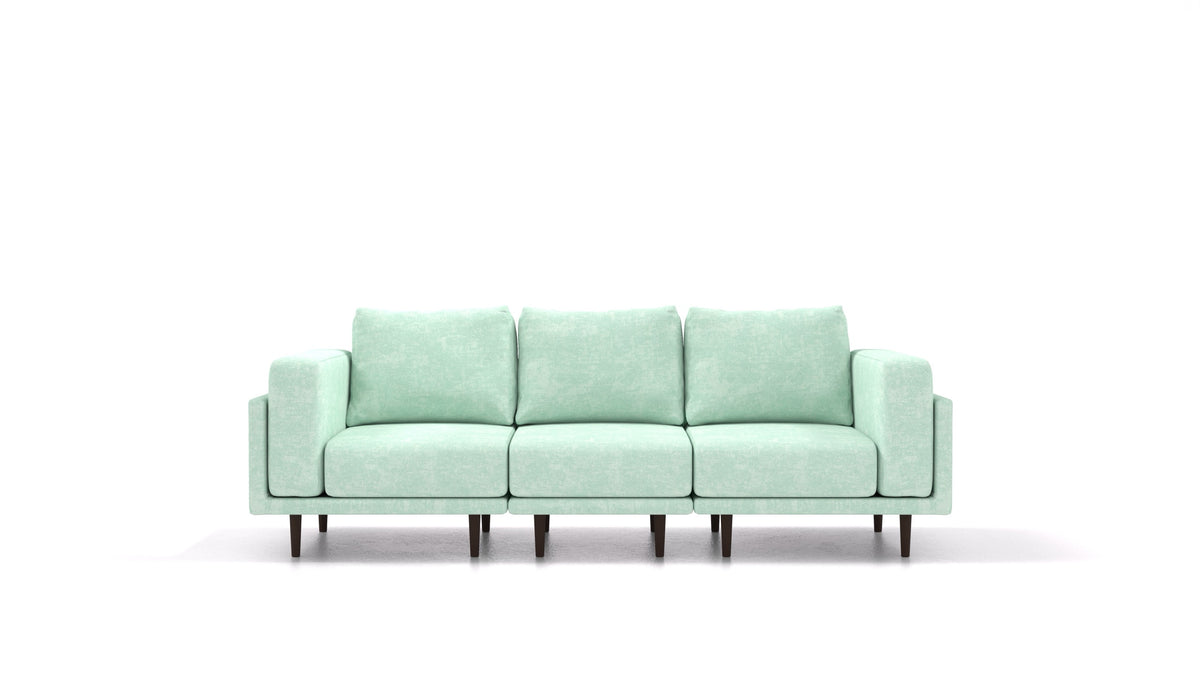 Clooods 3S, modulares Sofa von FEYDOM im Stoff Mollia FF-18 Mint, dunkle Füße