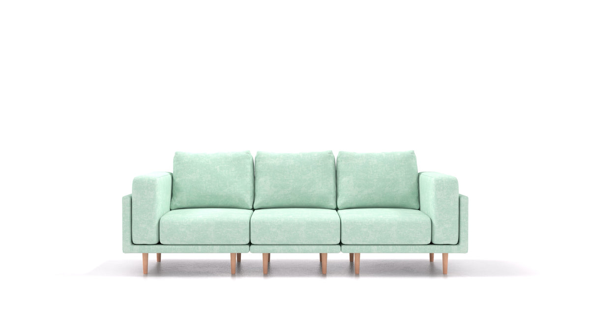 Clooods 3S, modulares Sofa von FEYDOM im Stoff Mollia FF-18 Mint, helle Füße