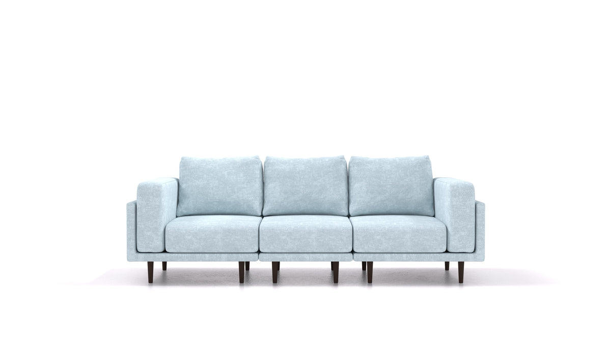 Clooods 3S, modulares Sofa von FEYDOM im Stoff Mollia FF-19 Pastel Blue, dunkle Füße