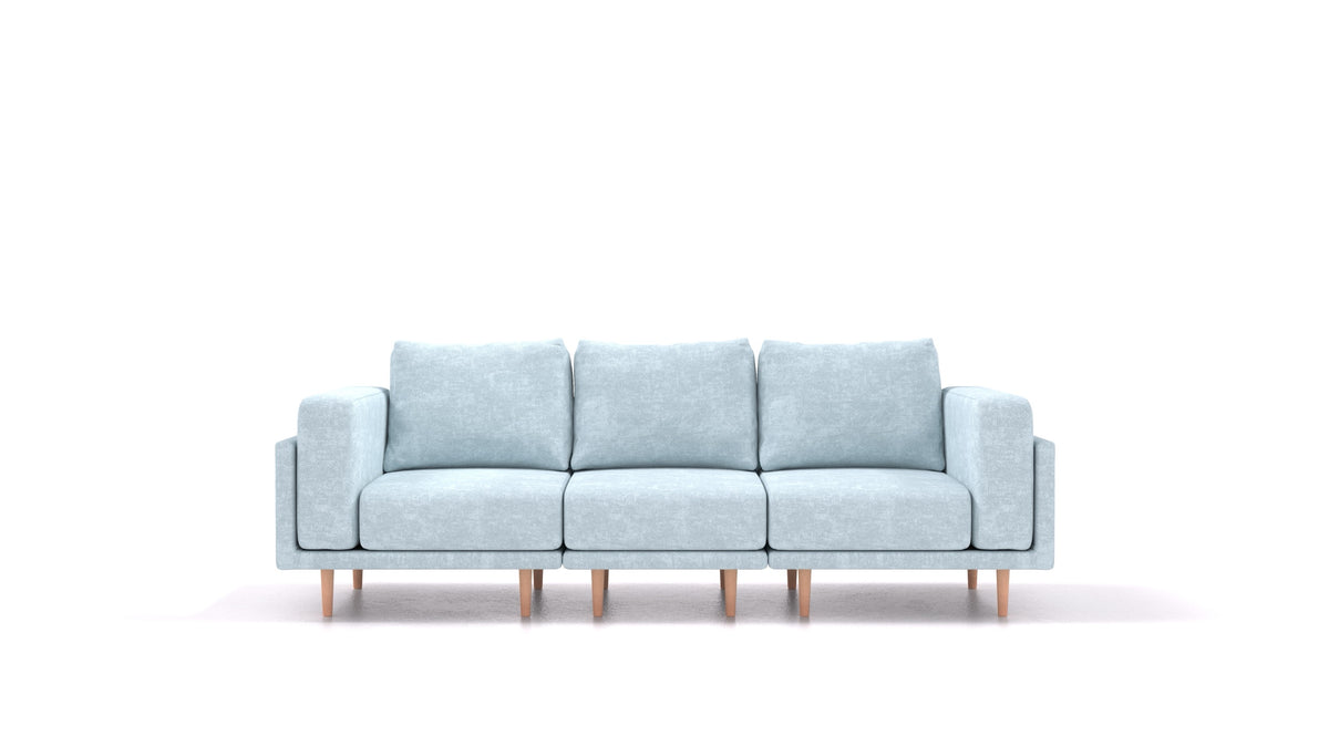Clooods 3S, modulares Sofa von FEYDOM im Stoff Mollia FF-19 Pastel Blue, helle Füße