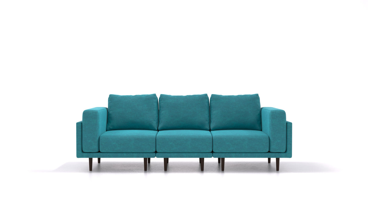Clooods 3S, modulares Sofa von FEYDOM im Stoff Mollia FF-20 Turquoise, dunkle Füße