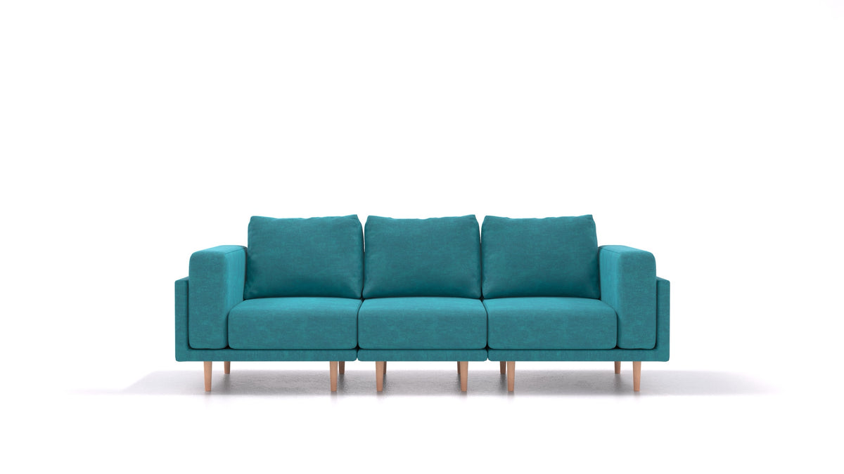 Clooods 3S, modulares Sofa von FEYDOM im Stoff Mollia FF-20 Turquoise, helle Füße