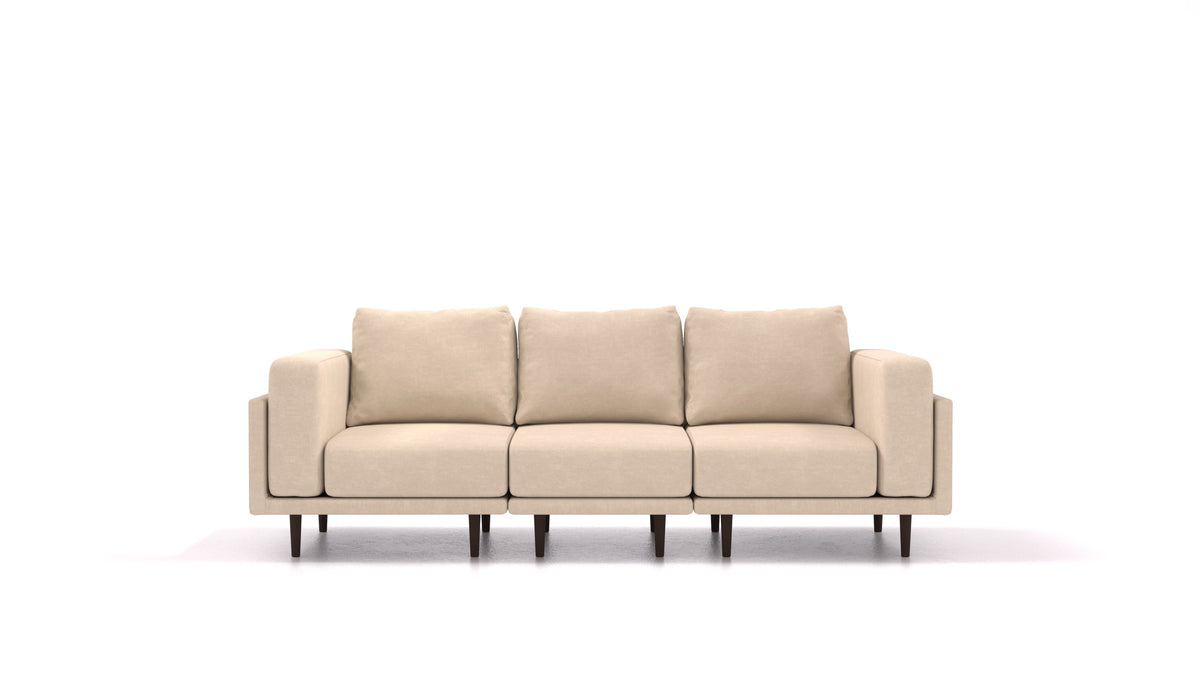Clooods 3S, modulares Sofa von FEYDOM im Stoff Mollia HC-03 Honey, dunkle Füße