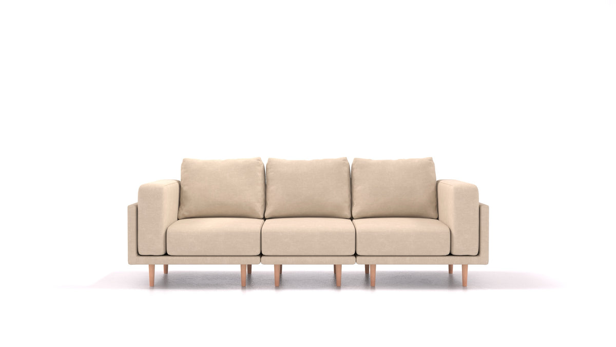 Clooods 3S, modulares Sofa von FEYDOM im Stoff Mollia HC-03 Honey, helle Füße