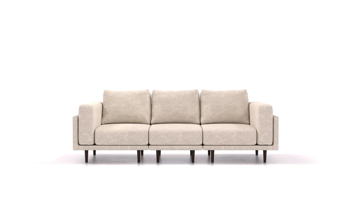 Clooods 3S, modulares Sofa von FEYDOM im Stoff Mollia HC-04 White, dunkle Füße