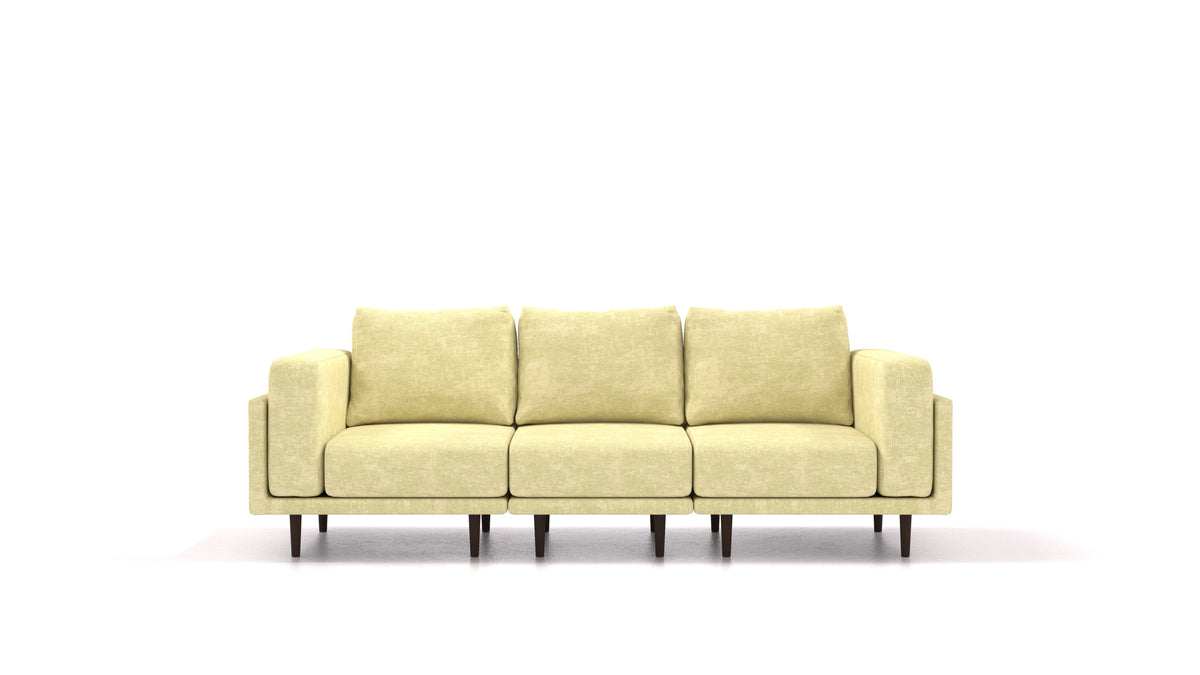 Clooods 3S, modulares Sofa von FEYDOM im Stoff Mollia HC-09 Grass Green, dunkle Füße