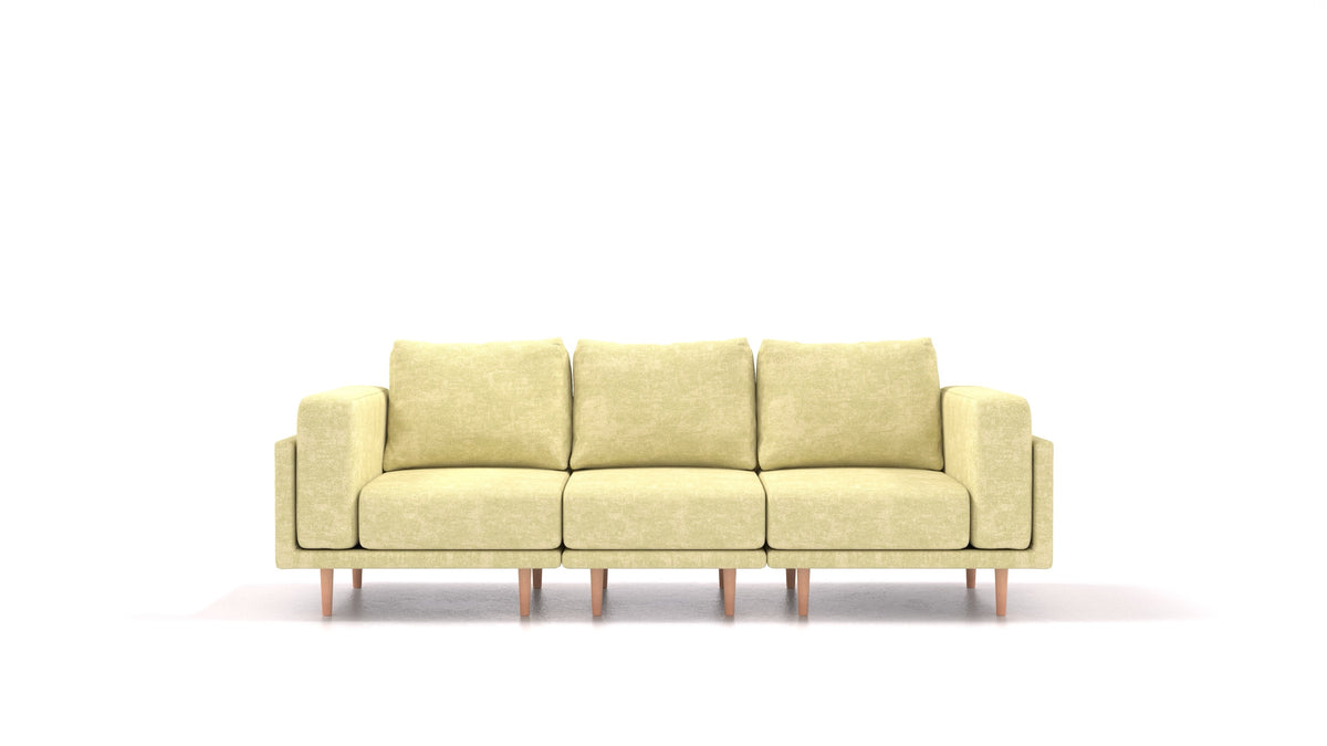 Clooods 3S, modulares Sofa von FEYDOM im Stoff Mollia HC-09 Grass Green, helle Füße