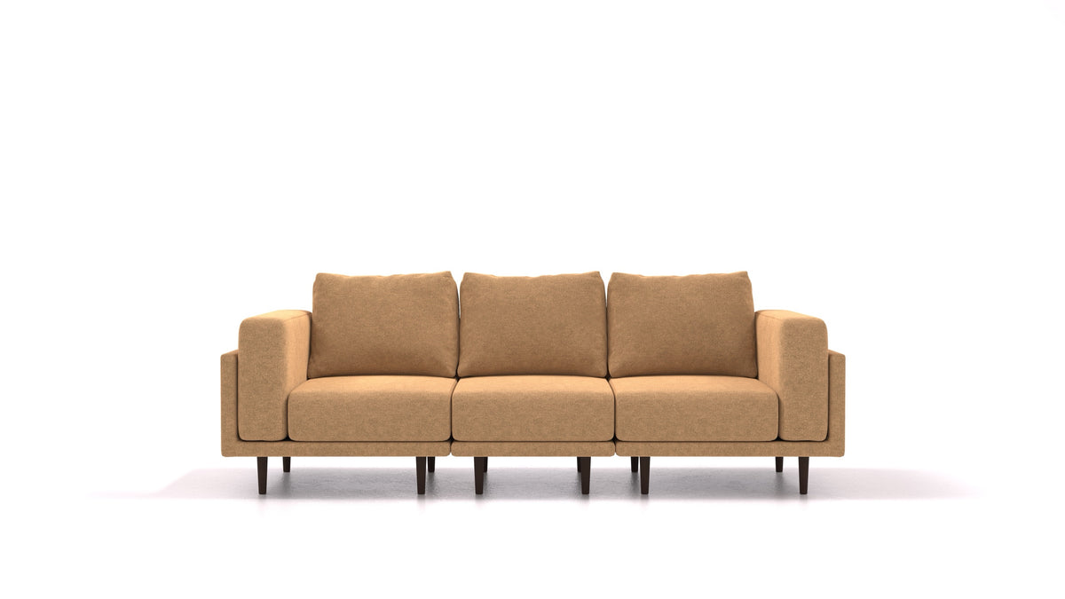 Clooods 3S, modulares Sofa von FEYDOM im Stoff Icon IC-45 Antic Gold, dunkle Füße