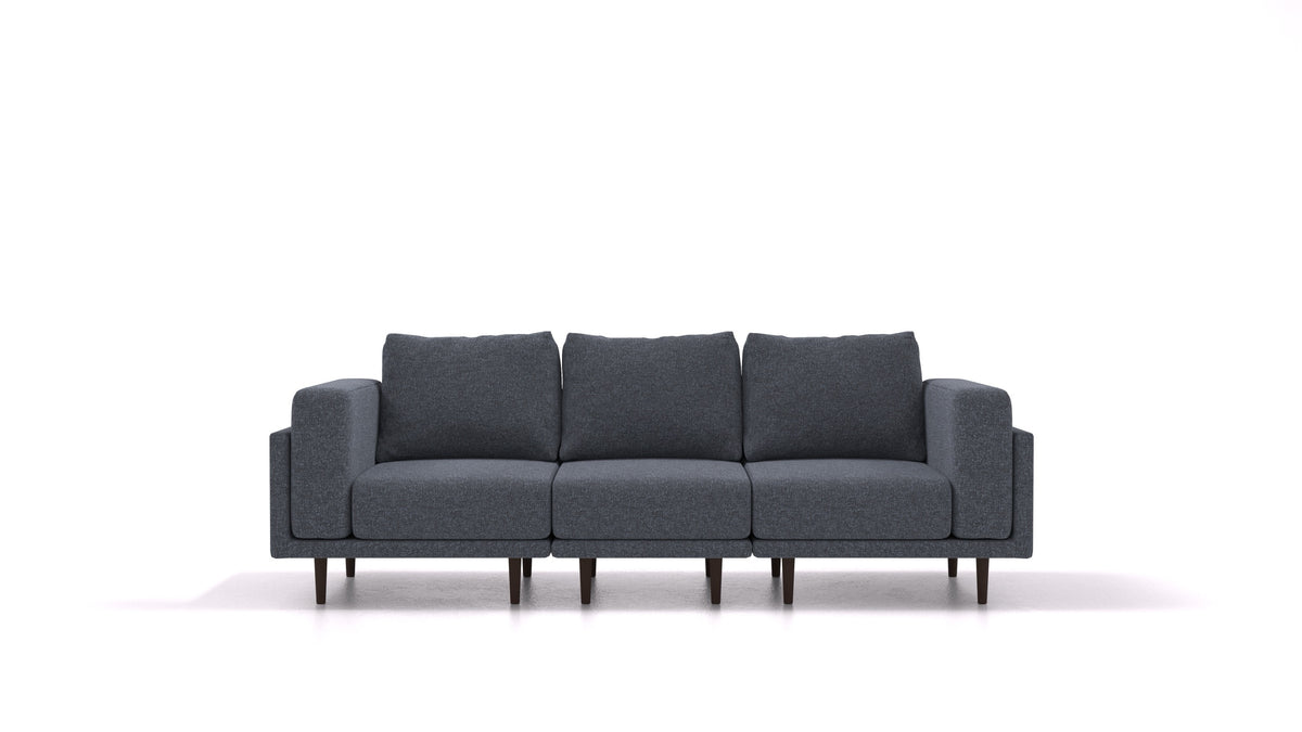 Clooods 3S, modulares Sofa von FEYDOM im Stoff Icon IC-79 Deep Blue, dunkle Füße